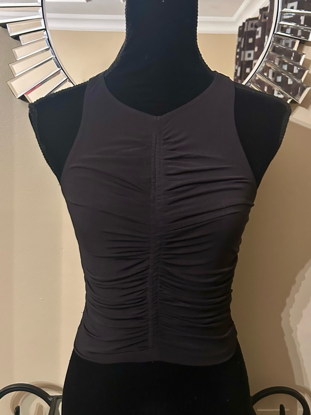 Dynamite Black Ruched Halter Mesh Tank - Picture 2 of 6